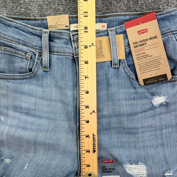 Levis Jeans Womens 2‎ Medium 26x30 (Fit 26x27) 721 High Rise Skinny Distressed - Picture 16 of 16